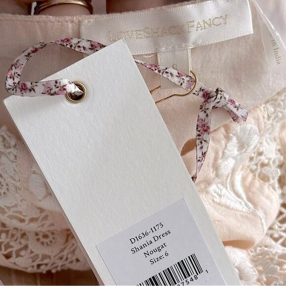 Loveshackfancy Cotton Lace Ruffles Mini Dress 3/4th Sleeves Floral Cream Size 6 - Picture 14 of 16